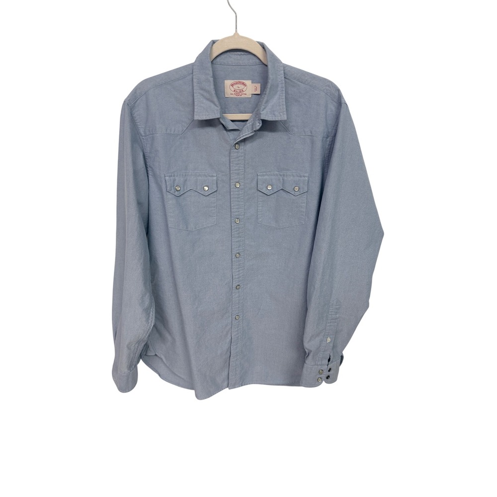 Brooks Brothers Mens L Slim Fit Blue Supima Cotton Western Snap Front Shirt